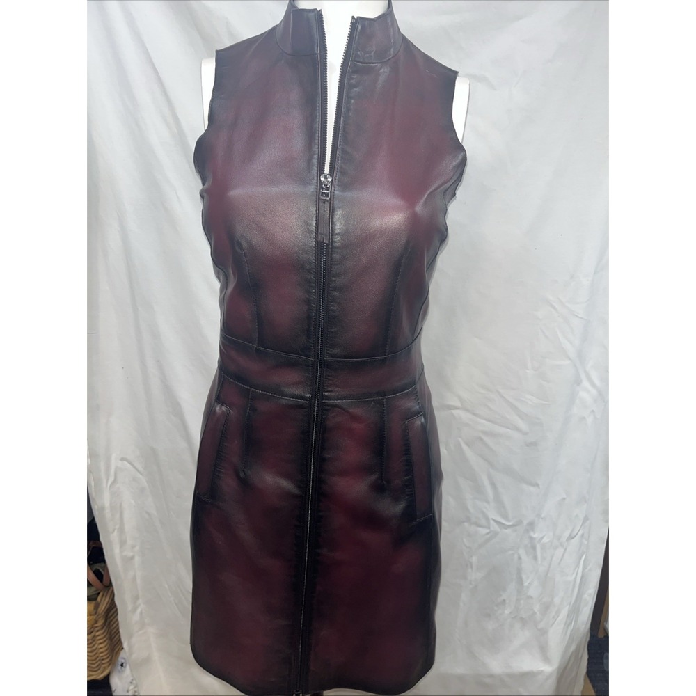 Bod & Christensen Sleeveless Burgundy Leather Dolly Dres‎ Size2 New With Tags